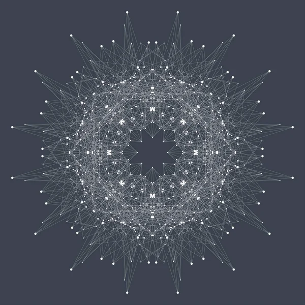 Elemento fractal con líneas y puntos compuestos. Complejo de macrodatos. Comunicación gráfica abstracta de fondo. Arreglo mínimo. Visualización digital de datos. Ilustración dinámica del vector de movimiento . — Vector de stock