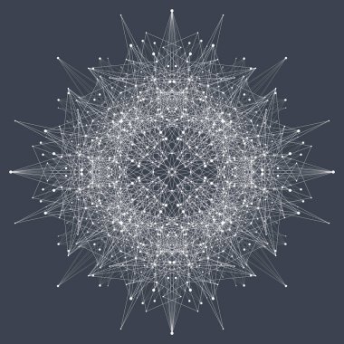 Fraktal öğeyle bileşikler çizgiler ve noktalar. Büyük veri karmaşık. Grafik arka plan iletişim. En az dizi. Dijital veri görselleştirme. Dinamik hareket vektör çizim.