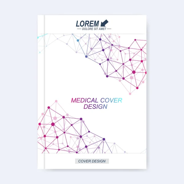 Modern vector template for brochure, leaflet, flyer, cover, magazine or annual report. Molecular layout in A4 size. Business, science, technology design book layout. Scientific background presentation
