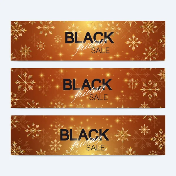 Black Friday Sale background. Promotional banner design. Winter background with golden snowflakes. Vector illustration. — Stock Vector