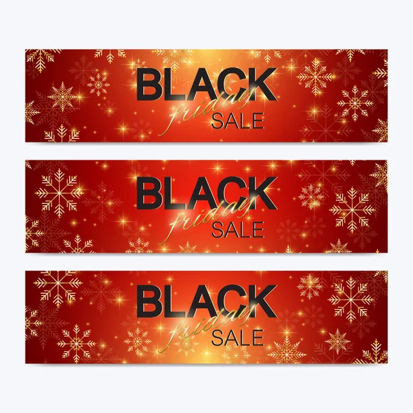 Black Friday Sale background. Promotional banner design. Winter background with golden snowflakes. Vector illustration. — Stock Vector