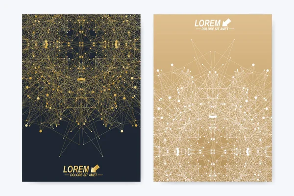 Modelo vetorial moderno para brochura, folheto, folheto, capa, revista ou relatório anual. Layout dourado em tamanho A4. Design de negócios, ciência e tecnologia layout de livros. Apresentação com mandala dourada . —  Vetores de Stock