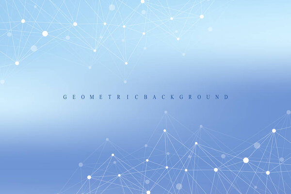 Geometric graphic background molecule and communication. Big data complex with compounds. Perspective backdrop. Minimal array Big data. Digital data visualization. Scientific vector illustration.