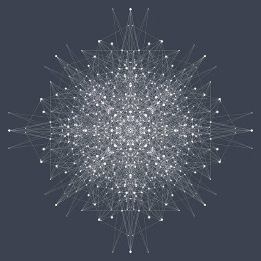 Fraktal öğeyle bağlantılı çizgiler ve noktalar. Büyük veri karmaşık. Sanal arka plan iletişim veya parçacık bileşikler. Dijital veri görselleştirme, en az dizi. Satırları pleksus. Vektör çizim.