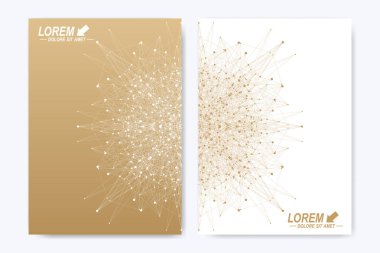 Broşür, broşür, el ilanı, kapak, dergi veya yıllık raporu modern vektör şablonu. A4 boyutunda altın düzeni. İş, bilim ve teknoloji tasarım kitap düzeni. Altın mandala sunuyla.