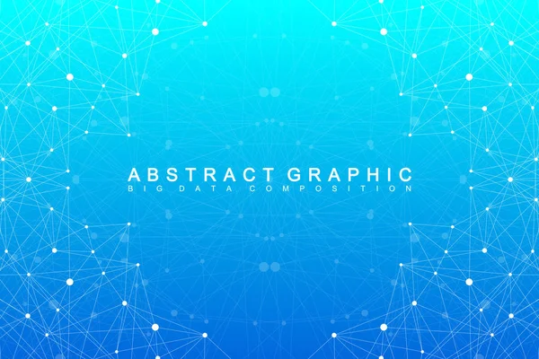 Molécula de fundo gráfico geométrico e comunicação. Grande complexo de dados com compostos. Cenário prospectivo. array mínimo Big data. Visualização de dados digitais. Ilustração do vetor científico . — Vetor de Stock