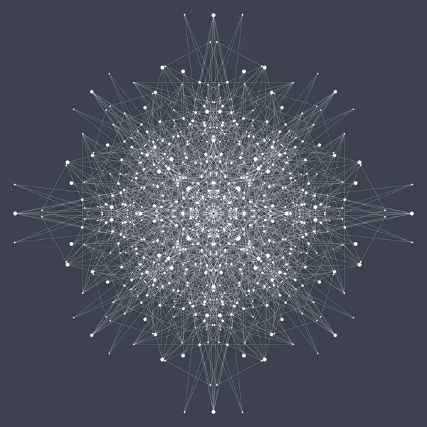 Fraktal öğeyle bağlantılı çizgiler ve noktalar. Büyük veri karmaşık. Sanal arka plan iletişim veya parçacık bileşikler. Dijital veri görselleştirme, en az dizi. Satırları pleksus. Vektör çizim.