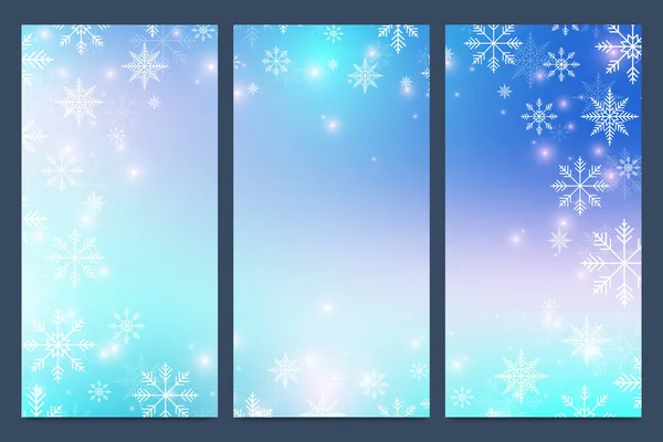 Moderní šťastný nový rok sada vektorové letáky. Vánoční pozadí. Šablony návrhů s sněhové vločky. Povrch karty Pozvánka. — Stockový vektor