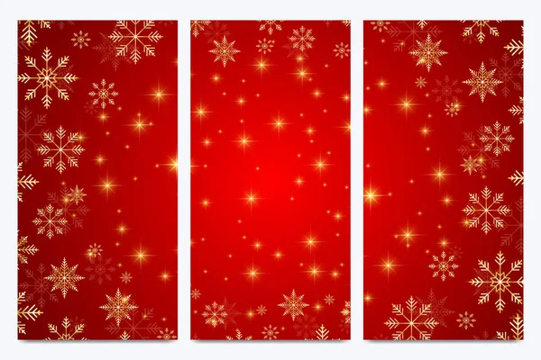 Moderne Happy New Year instellen van vector flyers Kerstmis achtergrond. Ontwerpsjablonen met sneeuwvlokken. Uitnodiging kaarten oppervlak. — Stockvector