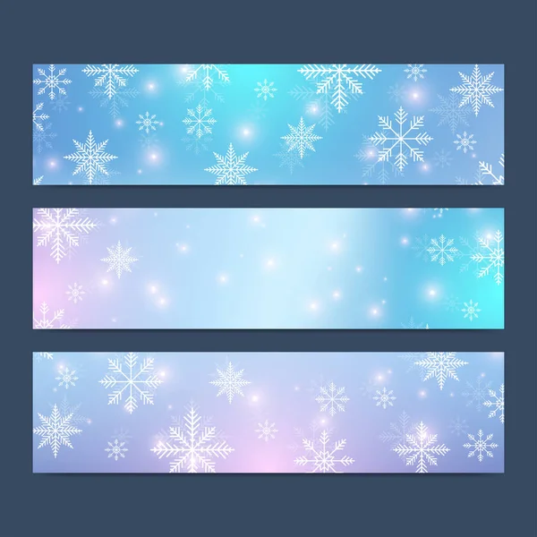 Modern Happy New Year set of vector banners. Christmas background. Design templates with snowflakes. Invitation cards surface. — Stock Vector