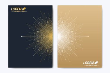 Modern vektör şablonu için broşür broşür el ilanı kapak katalog dergi veya faaliyet raporu. A4 boyutunda altın düzeni. İş, bilim ve teknoloji tasarım kitap düzeni. Mandala sunuyla.