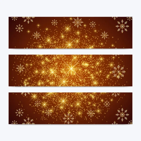 Moderne Happy New Year instellen van vector banners Kerstmis achtergrond. Ontwerpsjablonen met sneeuwvlokken. Uitnodiging kaarten oppervlak. — Stockvector