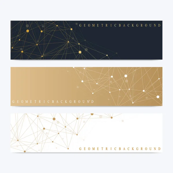 Modern set of vector banners. Geometric abstract presentation. Molecule DNA and communication background for medicine, science, technology, chemistry. Cybernetic dots. Lines plexus. — Stock Vector