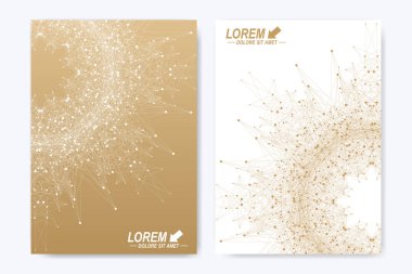 Modern vektör şablonu için broşür broşür el ilanı kapak katalog dergi veya faaliyet raporu. A4 boyutunda altın düzeni. İş, bilim ve teknoloji tasarım kitap düzeni. Mandala sunuyla.