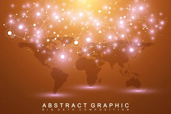 Comunicação gráfica de base geométrica com o Mapa Mundial Político. Grande complexo de dados com compostos. Perspectiva de matriz mínima. Visualização de dados digitais. Ilustração científica do vetor cibernético . — Vetor de Stock