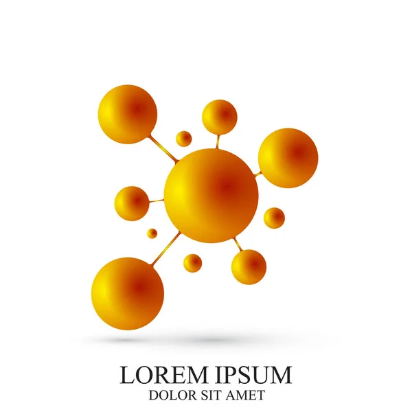 Logotipo 3D icono de ADN y molécula. Plantilla de vector dorado Logo para medicina, ciencia, tecnología, química, biotecnología . — Vector de stock