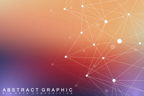 Geometric graphic background molecule and communication. Big data complex with compounds. Perspective backdrop. Minimal array. Digital data visualization. Scientific cybernetic vector illustration.