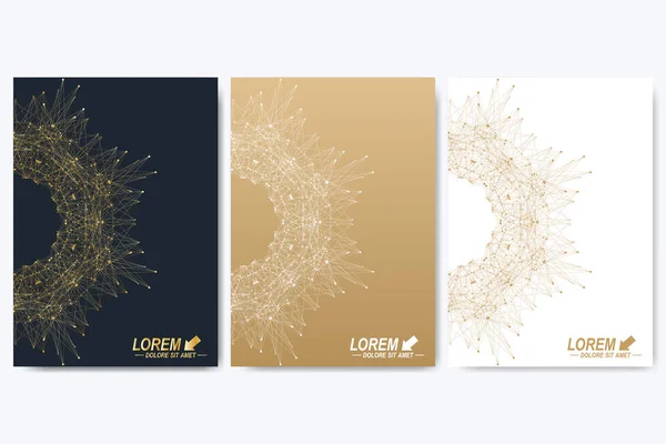 Moderno modello vettoriale per brochure, volantino, volantino, copertina, catalogo, rivista o relazione annuale. Layout dorato in formato A4. Progettazione di libri di economia, scienza e tecnologia. Presentazione con mandala — Vettoriale Stock