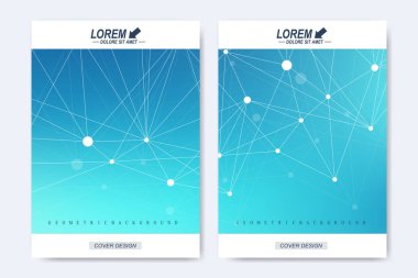 Modern vektör şablonu için broşür, broşür, el ilanı, ilan, kapak, katalog, dergi veya yıllık raporu. A4 boyutunda. İş, bilim, tıbbi tasarım. Sibernetik noktalar. Satırları pleksus. Kart yüzeyi.