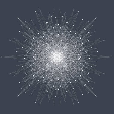 Fraktal öğeyle bağlantılı çizgiler ve noktalar. Büyük veri karmaşık. Sanal arka plan iletişim veya parçacık bileşikler. Dijital veri görselleştirme, en az dizi. Satırları pleksus. Vektör çizim.