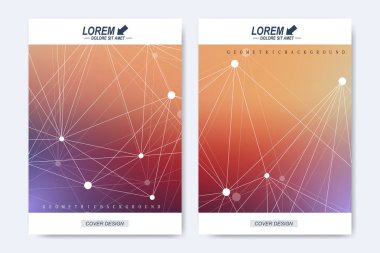 Modern vektör şablonu için broşür, broşür, el ilanı, ilan, kapak, katalog, dergi veya yıllık raporu. A4 boyutunda. İş, bilim, tıbbi tasarım. Sibernetik noktalar. Satırları pleksus. Kart yüzeyi.