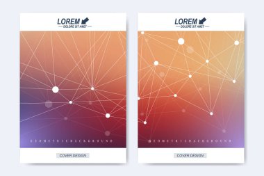 Modern vektör şablonu için broşür, broşür, el ilanı, ilan, kapak, katalog, dergi veya yıllık raporu. A4 boyutunda. İş, bilim, tıbbi tasarım. Sibernetik noktalar. Satırları pleksus. Kart yüzeyi.
