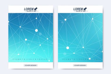 Modern vektör şablonu için broşür, broşür, el ilanı, ilan, kapak, katalog, dergi veya yıllık raporu. A4 boyutunda. İş, bilim, tıbbi tasarım. Sibernetik noktalar. Satırları pleksus. Kart yüzeyi.