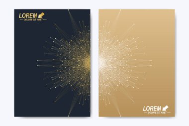 Broşür, broşür, el ilanı, kapak, katalog, dergi veya yıllık raporu A4 boyutunda modern vektör şablonu. İş, bilim ve teknoloji tasarım kitap düzeni. Altın mandala sunuyla.