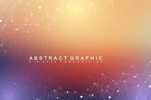 Molécula de fundo gráfico geométrico e comunicação. Grande complexo de dados com compostos. Linhas plexo, matriz mínima. Visualização de dados digitais. Ilustração científica do vetor cibernético . — Vetor de Stock