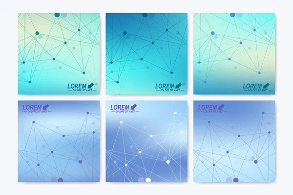 Modern vector template for square brochure, Leaflet, flyer, cover, booklet, magazine or annual report. Geometric background molecule and communication. Cybernetic dots. Lines plexus. Card surface. — Stock Vector