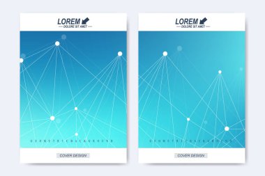 Modern vektör şablonu için broşür, broşür, el ilanı, ilan, kapak, katalog, dergi veya yıllık raporu. A4 boyutunda. İş, bilim, tıbbi tasarım. Sibernetik noktalar. Satırları pleksus. Kart yüzeyi.