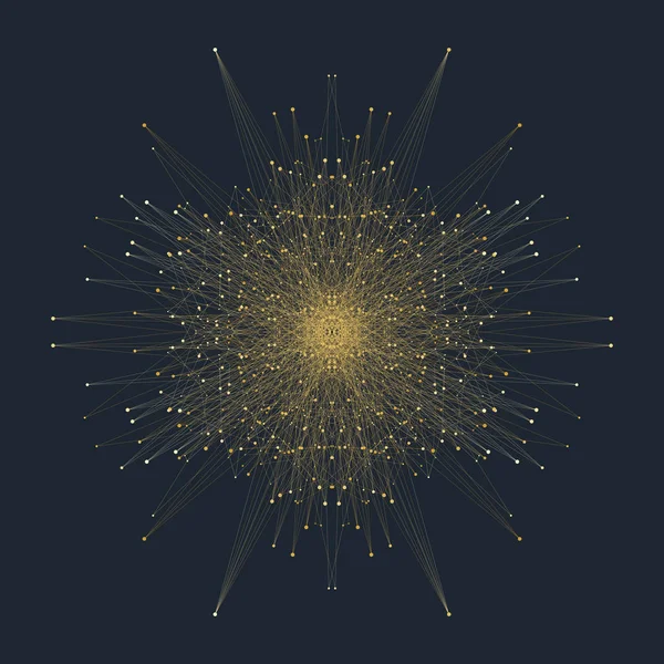 Fractal element with connected lines and dots. Big data complex. Virtual background communication or particle compounds. Digital data visualization, minimal array. Lines plexus. Vector illustration. — Stock Vector