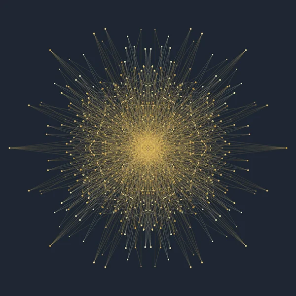 Fraktál elem kapcsolódó vonalakat és pontokat. Nagy adatok összetett. Virtuális háttér kommunikációs vagy részecske vegyületek. Digitális adatok visualization, minimális tömb. Vonalak plexus. Vektoros illusztráció. — Stock Vector