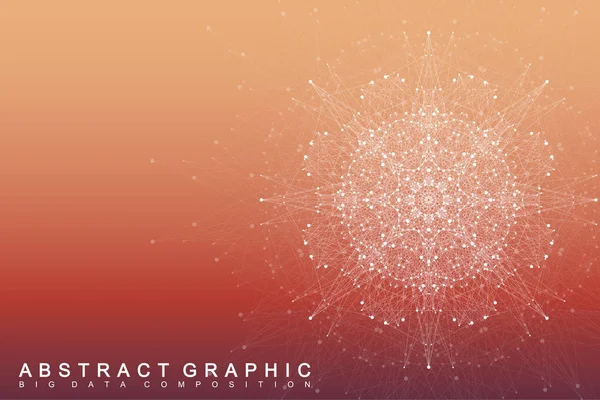 Fractal element with connected lines and dots. Big data complex. Virtual background communication or particle compounds. Digital data visualization, minimal array. Lines plexus. Vector illustration. — Stock Vector