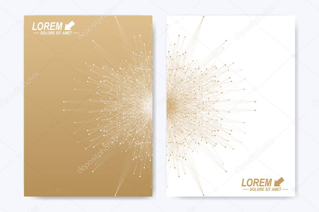 Modern vector template for brochure, leaflet, flyer, cover, catalog, magazine or annual report in A4 size. Business, science and technology design book layout. Presentation with golden mandala.