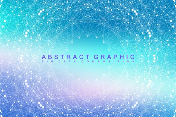 Molécula geométrica de fondo gráfico y comunicación. Complejo de macrodatos con compuestos. Plexo de líneas, matriz mínima. Visualización digital de datos. Ilustración científica de vectores cibernéticos . — Archivo Imágenes Vectoriales