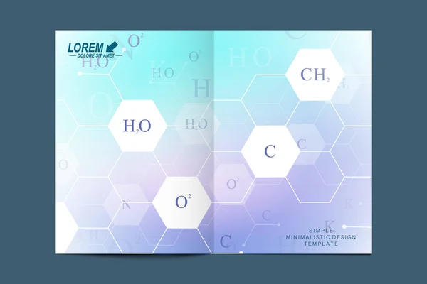 Modelo vetorial moderno para brochura, folheto, anúncio, capa, catálogo, revista ou relatório anual. Negócios, ciência, design médico. Padrão hexagonal científico, molécula de estrutura. Superfície do cartão — Vetor de Stock