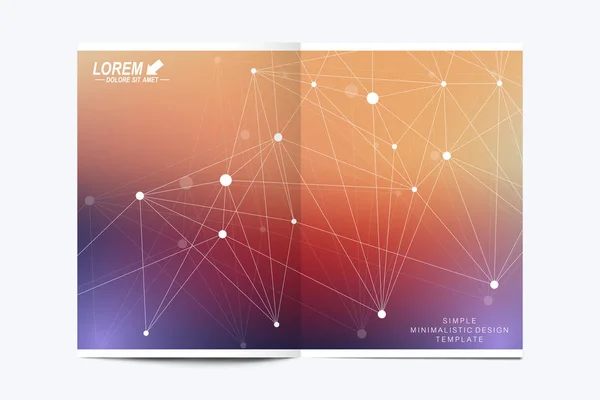 Modern vector template for brochure, Leaflet, flyer, advert, cover, catalog, magazine or annual report. Business, science, medical design. Scientific cybernetic dots. Lines plexus. Card surface. — Stock Vector