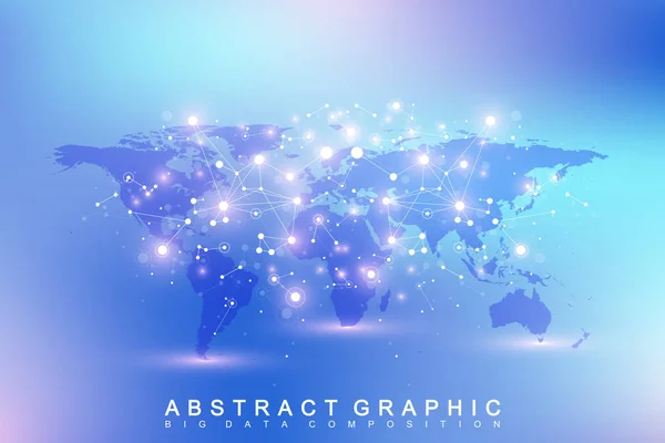 Carte du monde politique avec concept de réseautage technologique mondial. Visualisation de données numériques. Plexus de lignes. Communication de fond Big Data. Illustration vectorielle scientifique. — Image vectorielle