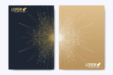 Broşür, broşür, el ilanı, kapak, katalog, dergi veya yıllık raporu A4 boyutunda modern vektör şablonu. İş, bilim ve teknoloji tasarım kitap düzeni. Altın mandala sunuyla.