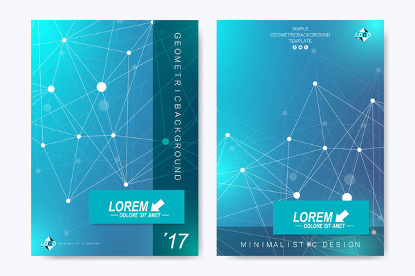 Modern vector template for brochure, Leaflet, flyer, advert, cover, catalog, magazine or annual report. Business, science, medical design. Scientific cybernetic dots. Lines plexus. Card surface