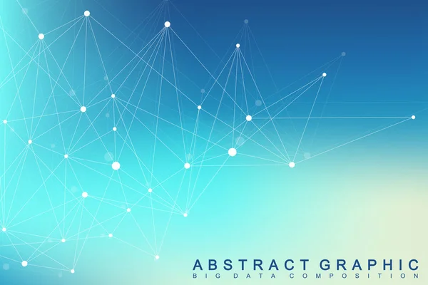 Molécula de fundo gráfico geométrico e comunicação. Grande complexo de dados com compostos. Cenário prospectivo. Matriz mínima. Visualização de dados digitais. Ilustração científica do vetor cibernético . —  Vetores de Stock