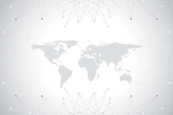 Mappa del mondo politico con concetto di rete tecnologica globale. Visualizzazione dei dati digitali. Linee plesso. Comunicazione di sfondo Big Data. Illustrazione vettoriale scientifica. — Vettoriale Stock