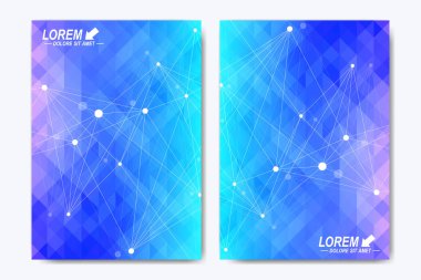 Modern vektör şablonu için broşür, broşür, el ilanı, ilan, kapak, katalog, dergi veya yıllık raporu. Geometrik arka plan iletişim. Bilimsel parçacık bileşikler. Satırları pleksus. Kart yüzeyi.