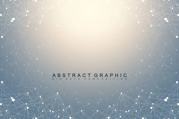 Molécula de fundo gráfico geométrico e comunicação. Grande complexo de dados com compostos. Cenário prospectivo. Matriz mínima. Visualização de dados digitais. Ilustração científica do vetor cibernético . — Vetor de Stock