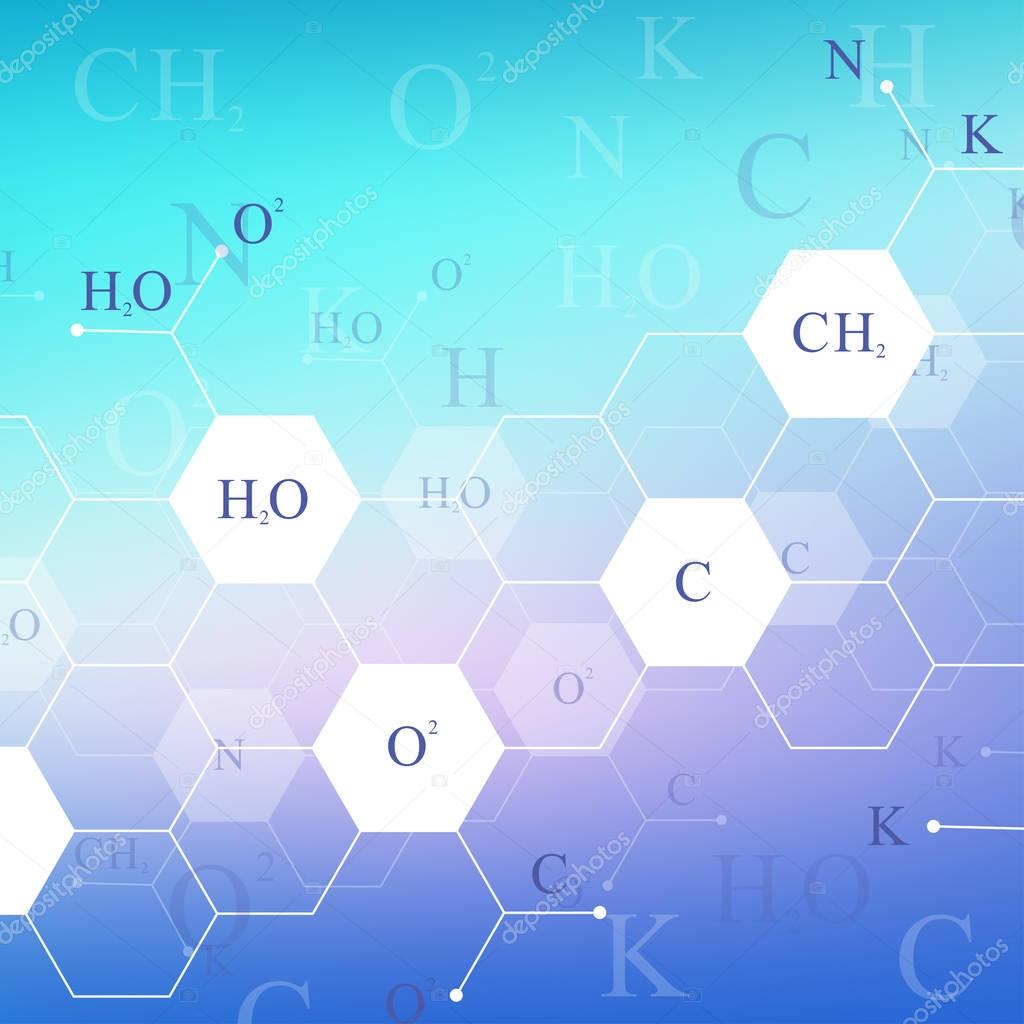 Scientific hexagonal chemistry pattern. Structure molecule DNA research as concept. Science and technology background communication. Medical scientific backdrop for your design. Vector Illustration.