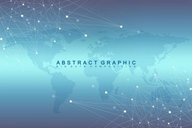 Noktalı Dünya Haritası ile geometrik grafik arka plan iletişim. Büyük veri bileşikler ile karmaşık. Perspektif en az dizi. Dijital veri görselleştirme. Bilimsel sibernetik vektör çizim.