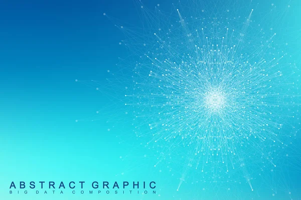 Fraktal element z związki linii i kropek. Złożone dane big data. Streszczenie tło graficzne komunikacji. Minimalne tablicy. Wizualizacja danych cyfrowych. Linią splotu. Ilustracja wektorowa. — Wektor stockowy