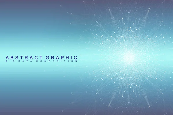 Molekul latar belakang grafik geometris dan komunikasi. Kompleks data besar dengan senyawa. Latar belakang perspektif. Jajaran minimal. Visualisasi data digital. Ilmiah vektor cybernetic ilustrasi . - Stok Vektor