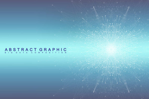 Geometric graphic background molecule and communication. Big data complex with compounds. Perspective backdrop. Minimal array. Digital data visualization. Scientific cybernetic vector illustration.